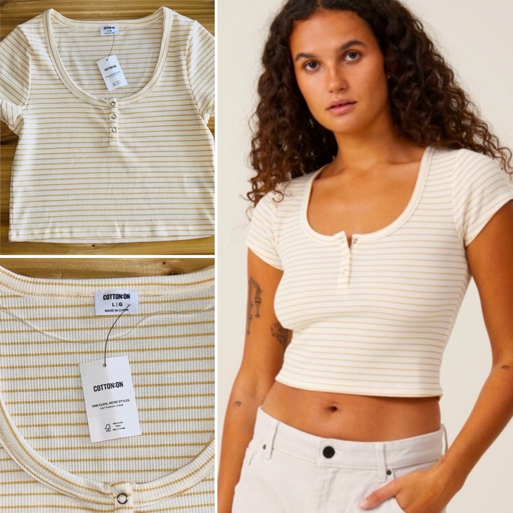 NEW Cotton On Willa Waffle Shirt Sleeve Henley Women’s size Large NWT